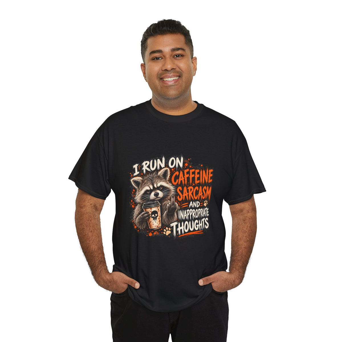 Funny Raccoon Shirt – Caffeine, Sarcasm & Inappropriate Thoughts
