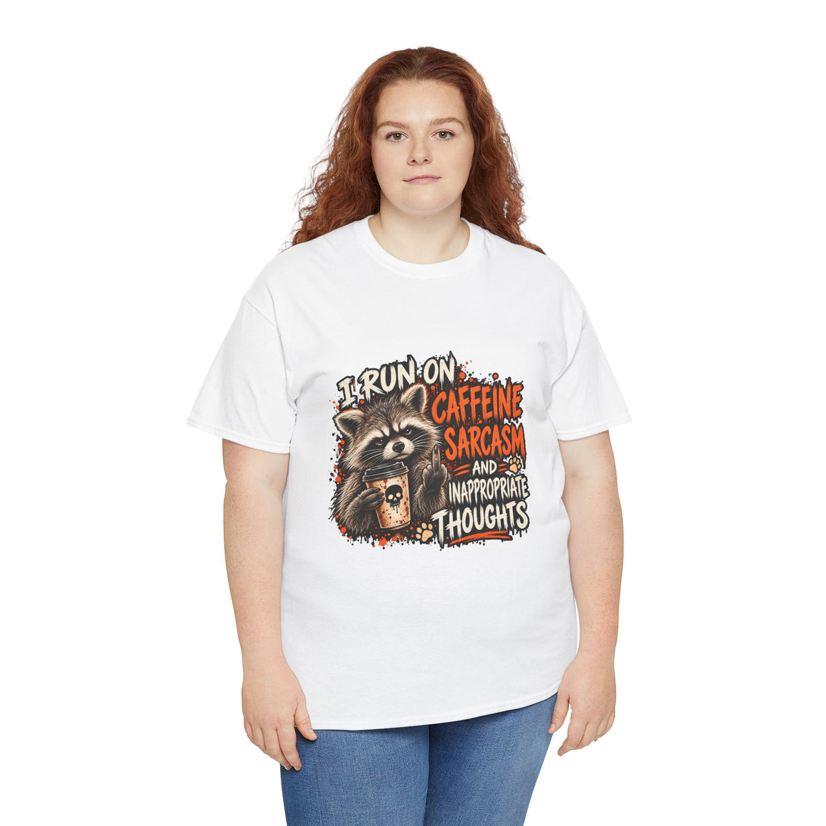 Funny Raccoon Shirt – Caffeine, Sarcasm & Inappropriate Thoughts