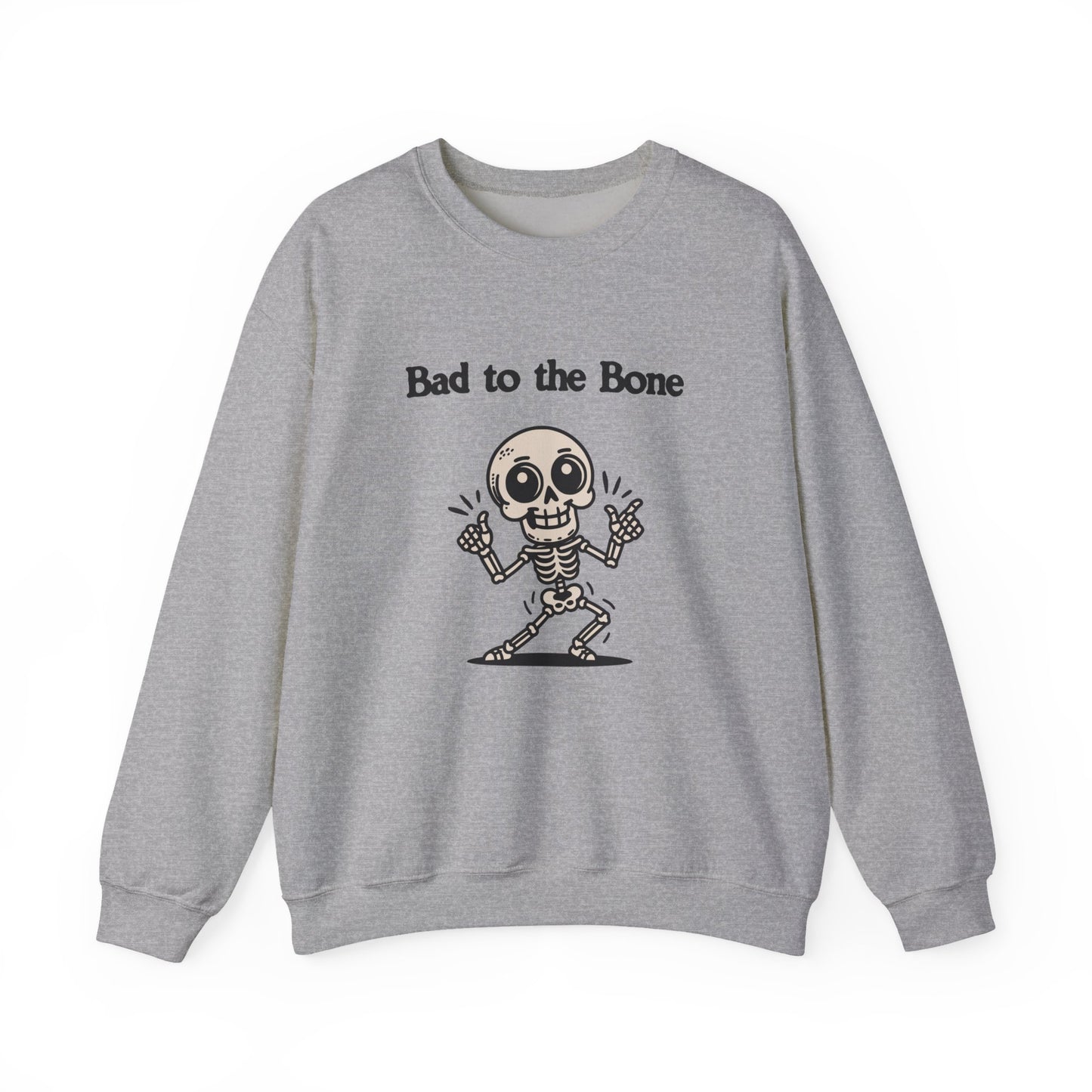 Bad to the Bone Crewneck Sweatshirt, Funny Halloween Sweatshirt, Unisex Casual Sweatshirt, Gifts for Skeleton Lovers, Spooky Season Apparel