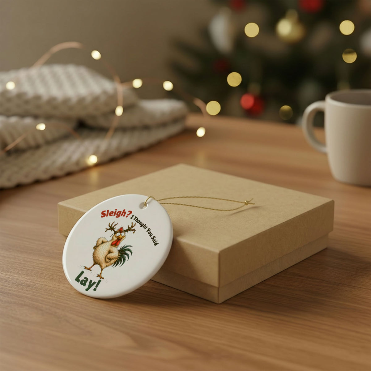 Funny Chicken Christmas Ornament – Sleigh? I Thought You Said LAY!