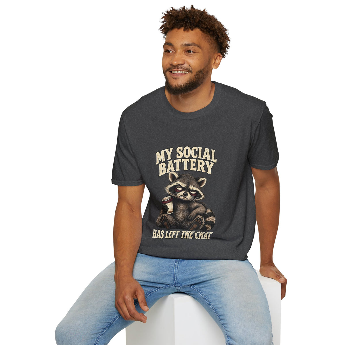 My Social Battery Has Left the Chat Raccoon Shirt, Funny Introvert Coffee Tee