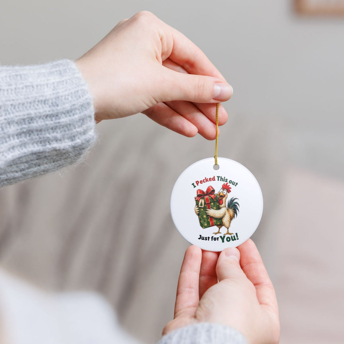 Funny Chicken Christmas Ornament – I Pecked This Out