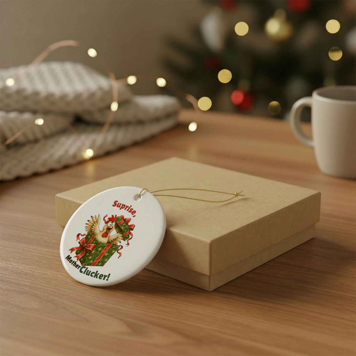 Funny Chicken Christmas Ornament – Surprise, Mother Clucker!
