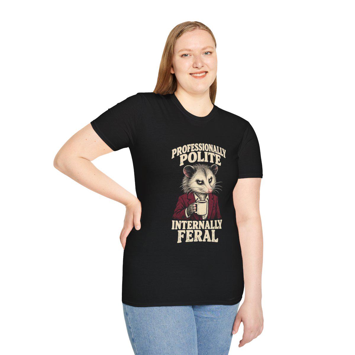 Model wearing black opossum T-shirt