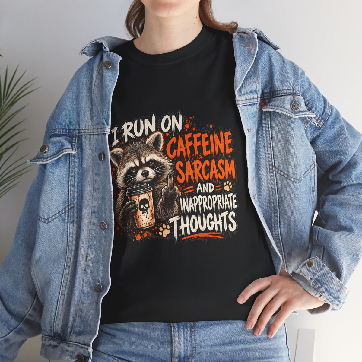 Funny Raccoon Shirt – Caffeine, Sarcasm & Inappropriate Thoughts