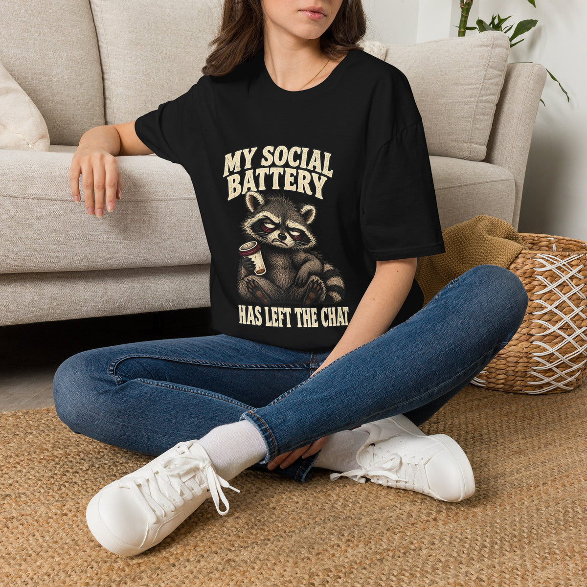 My Social Battery Has Left the Chat Raccoon Shirt, Funny Introvert Coffee Tee