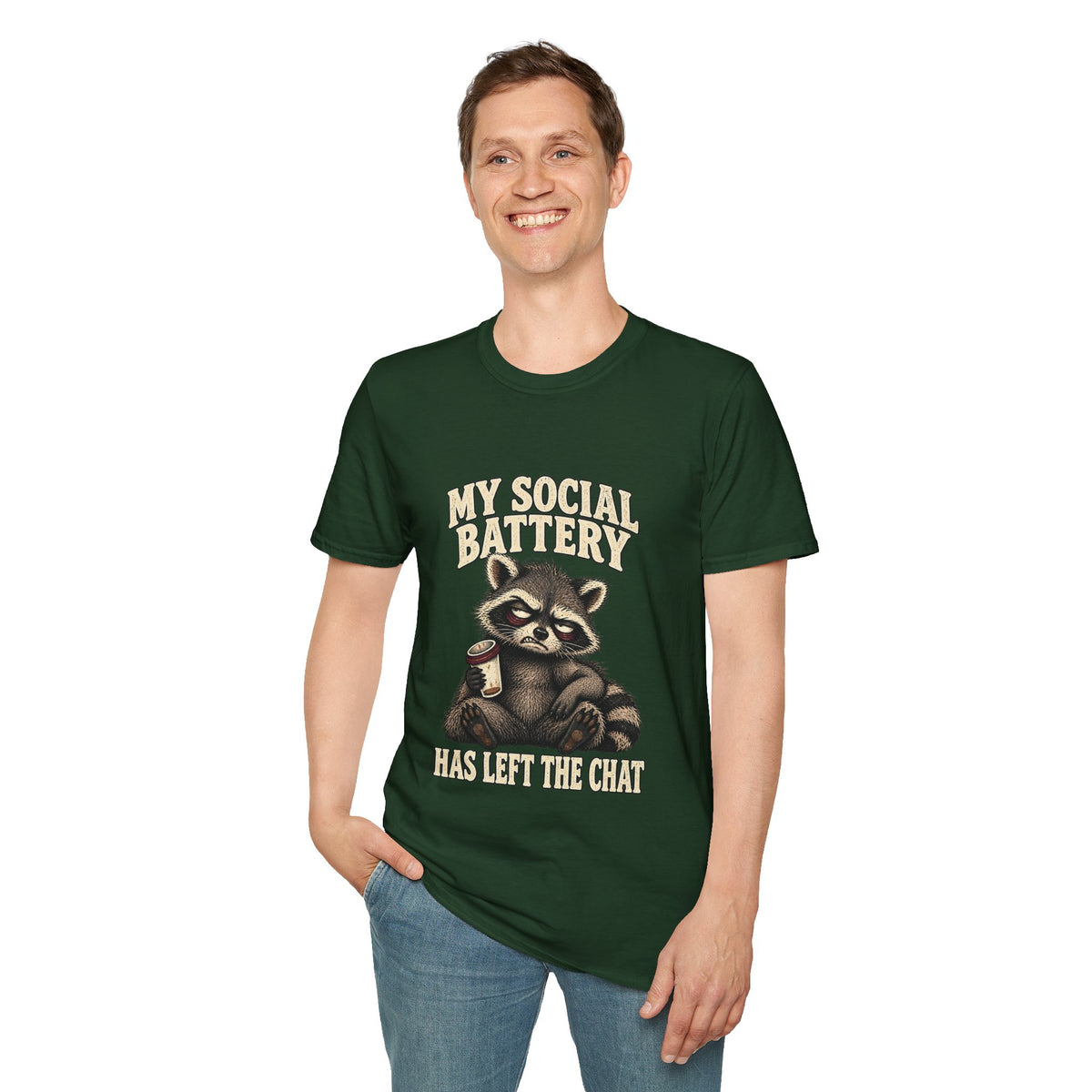 My Social Battery Has Left the Chat Raccoon Shirt, Funny Introvert Coffee Tee