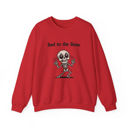 Bad to the Bone Crewneck Sweatshirt, Funny Halloween Sweatshirt, Unisex Casual Sweatshirt, Gifts for Skeleton Lovers, Spooky Season Apparel