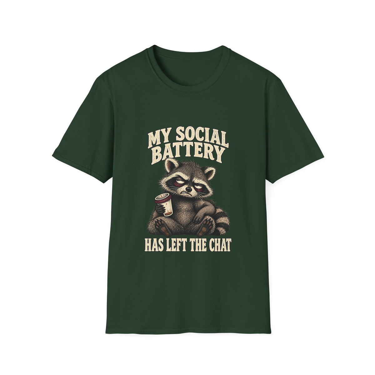 My Social Battery Has Left the Chat Raccoon Shirt, Funny Introvert Coffee Tee