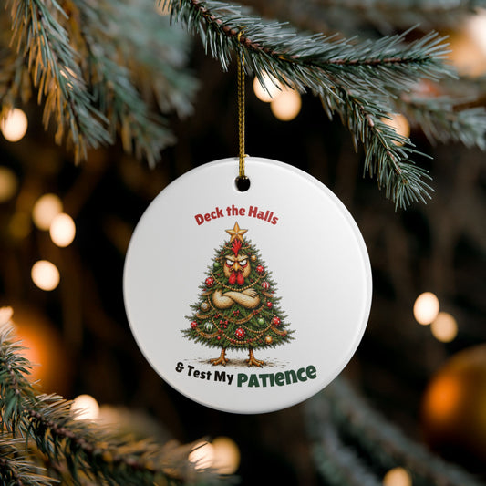Funny Chicken Christmas Ornament – Deck the Halls & Test My Patience