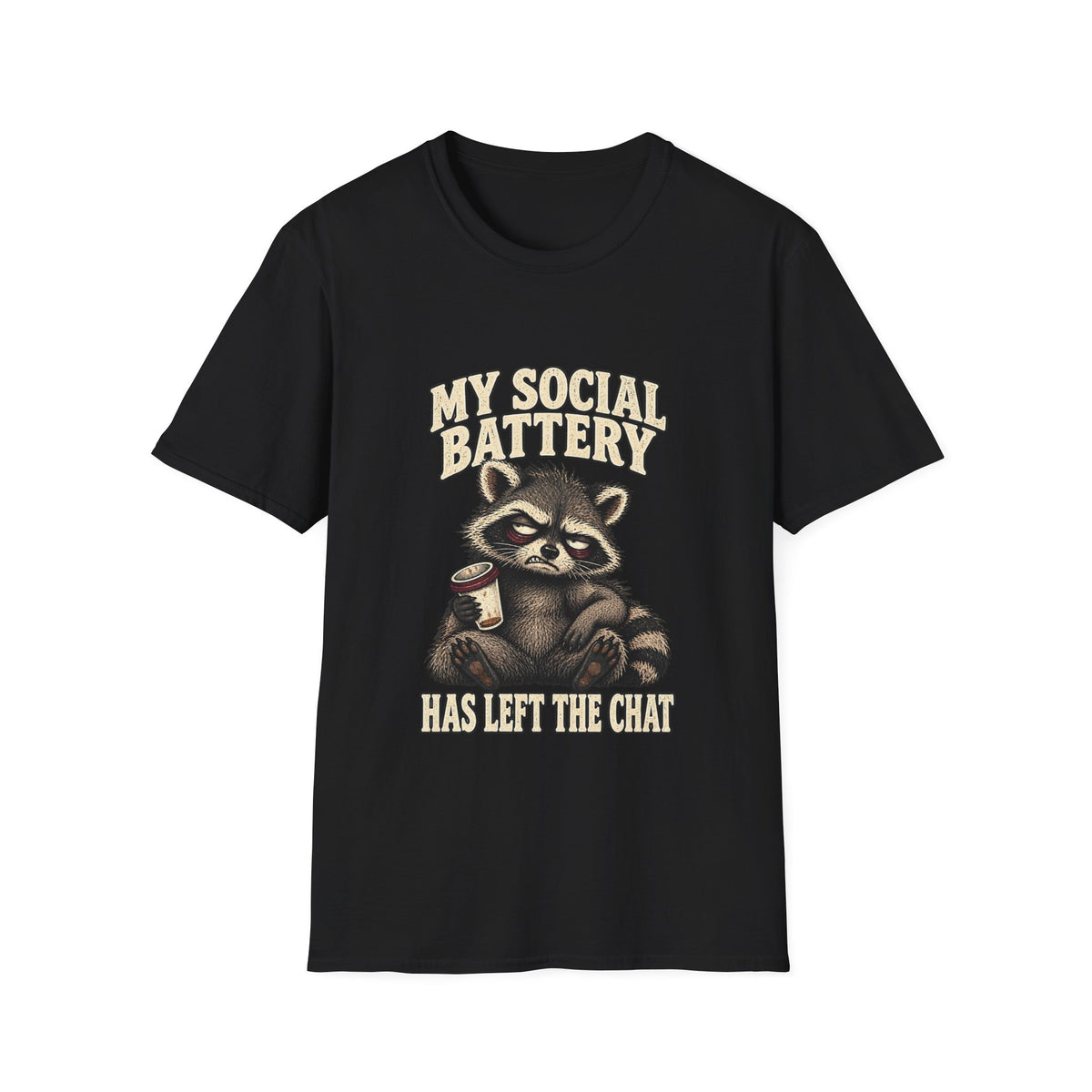 My Social Battery Has Left the Chat Raccoon Shirt, Funny Introvert Coffee Tee