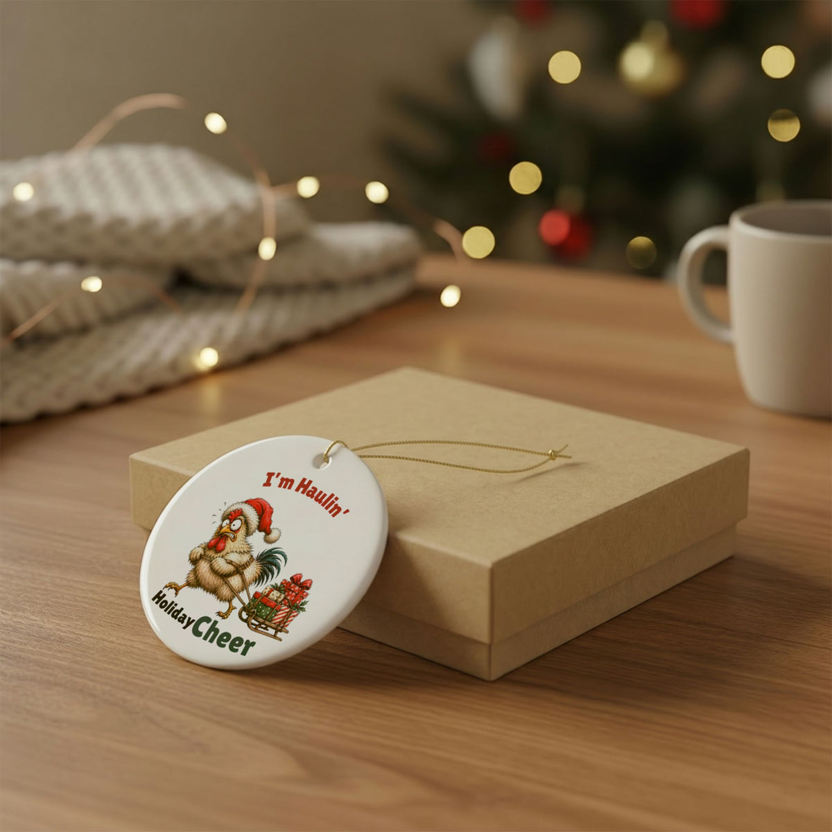 Funny Chicken Christmas Ornament – I'm Haulin' Holiday Cheer