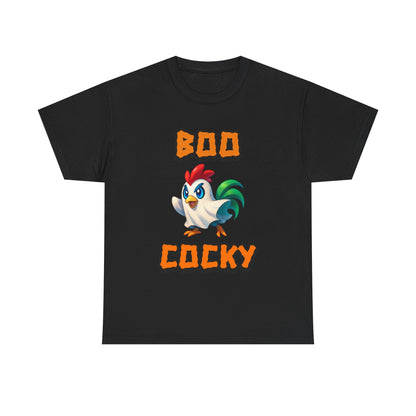 Funny Halloween Chicken Shirt - Boo Cocky Ghost Rooster Tee, Farm Animal Pun Shirt, Spooky Season Humor Top