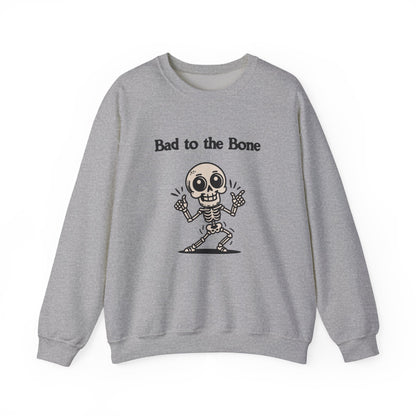 Bad to the Bone Crewneck Sweatshirt, Funny Halloween Sweatshirt, Unisex Casual Sweatshirt, Gifts for Skeleton Lovers, Spooky Season Apparel