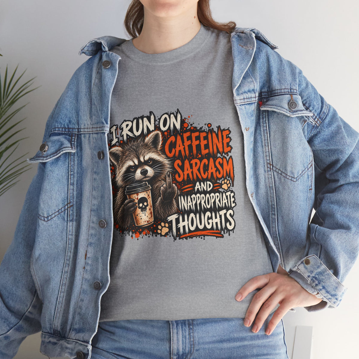 Funny Raccoon Shirt – Caffeine, Sarcasm & Inappropriate Thoughts
