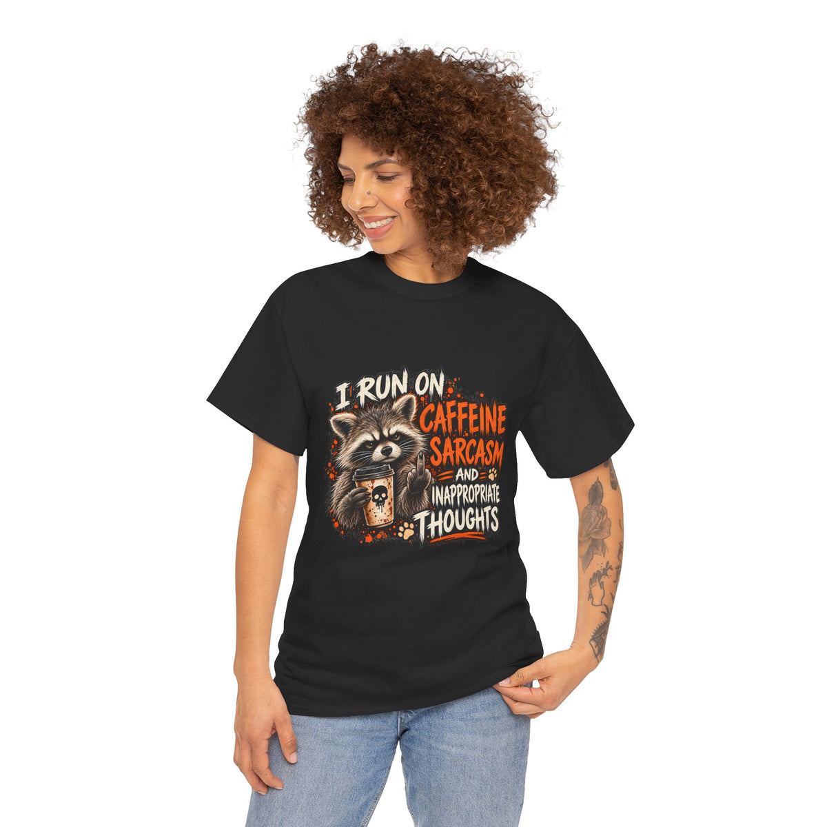 Funny Raccoon Shirt – Caffeine, Sarcasm & Inappropriate Thoughts