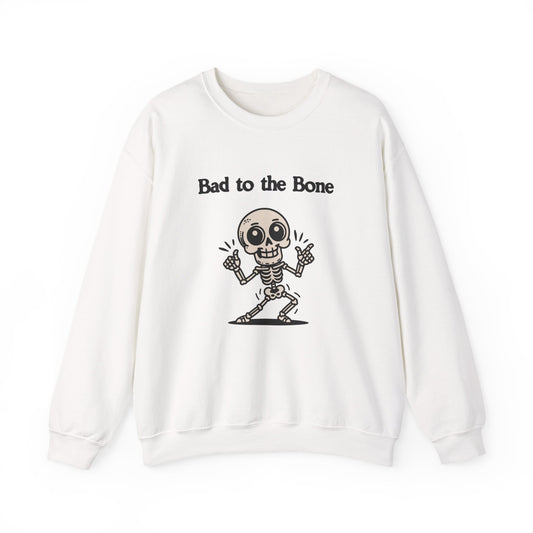 Bad to the Bone Crewneck Sweatshirt, Funny Halloween Sweatshirt, Unisex Casual Sweatshirt, Gifts for Skeleton Lovers, Spooky Season Apparel