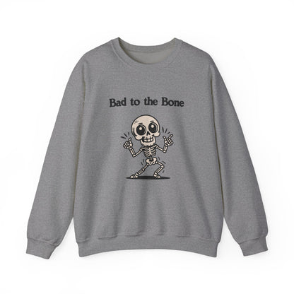 Bad to the Bone Crewneck Sweatshirt, Funny Halloween Sweatshirt, Unisex Casual Sweatshirt, Gifts for Skeleton Lovers, Spooky Season Apparel