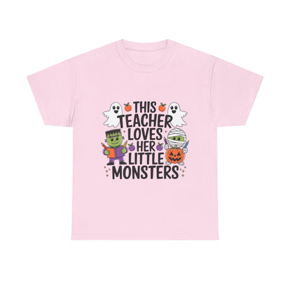 Personalized Halloween Teacher Shirt – “This Teacher Loves Her Little Monsters