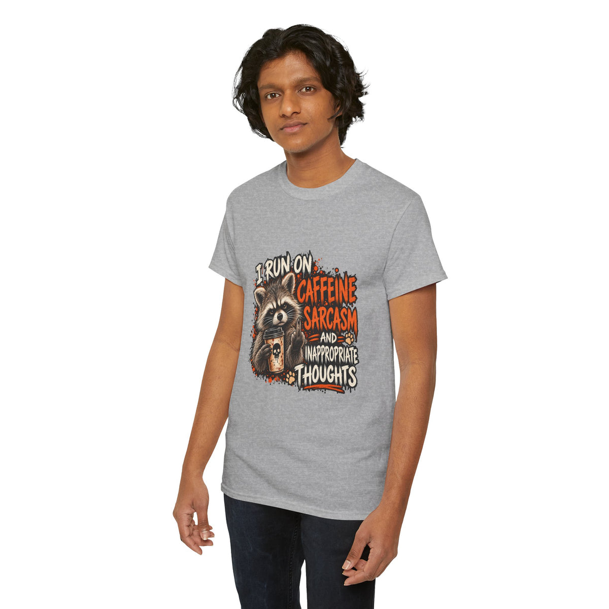 Funny Raccoon Shirt – Caffeine, Sarcasm & Inappropriate Thoughts