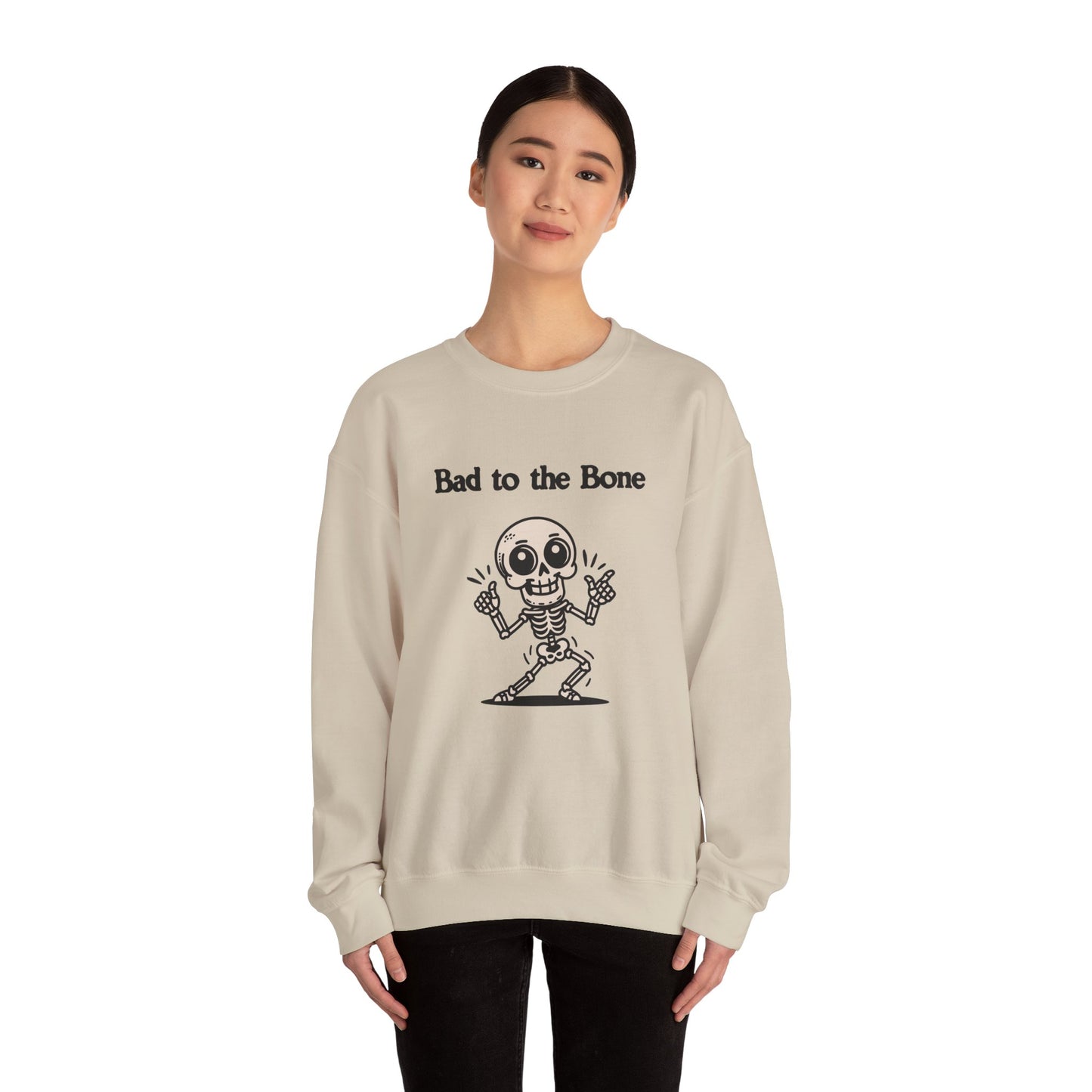 Bad to the Bone Crewneck Sweatshirt, Funny Halloween Sweatshirt, Unisex Casual Sweatshirt, Gifts for Skeleton Lovers, Spooky Season Apparel