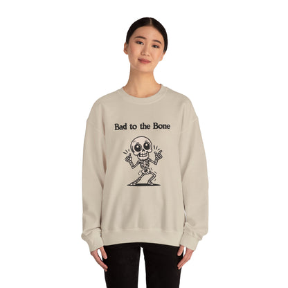 Bad to the Bone Crewneck Sweatshirt, Funny Halloween Sweatshirt, Unisex Casual Sweatshirt, Gifts for Skeleton Lovers, Spooky Season Apparel