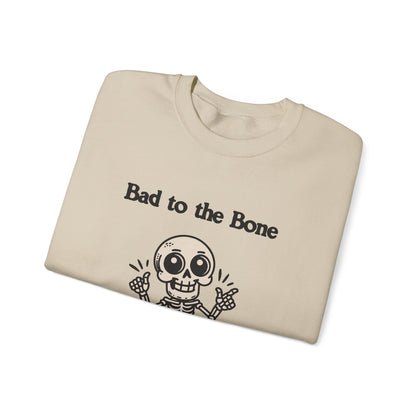 Bad to the Bone Crewneck Sweatshirt, Funny Halloween Sweatshirt, Unisex Casual Sweatshirt, Gifts for Skeleton Lovers, Spooky Season Apparel
