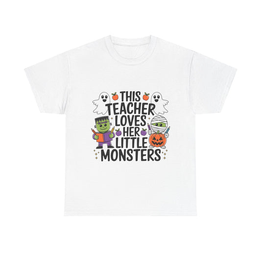 Personalized Halloween Teacher Shirt – “This Teacher Loves Her Little Monsters