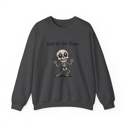 Bad to the Bone Crewneck Sweatshirt, Funny Halloween Sweatshirt, Unisex Casual Sweatshirt, Gifts for Skeleton Lovers, Spooky Season Apparel